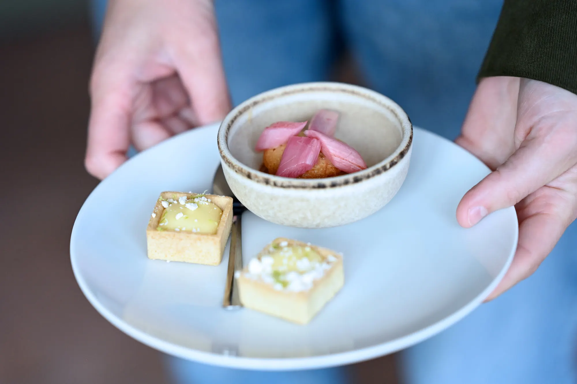 Dessert plate presented for a lunch tray order